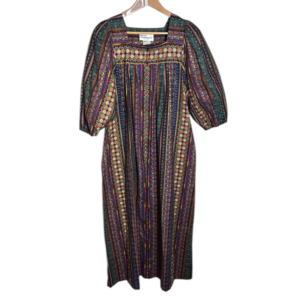 Krist Gudnason Cotton MaxiDress Vintage 70s Geometric Egyptian Ethnic size S